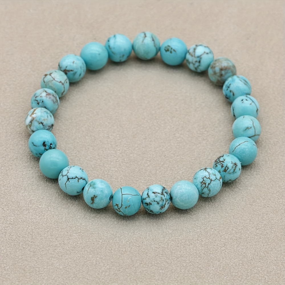 Vintage Turquoise Beaded Stretch Bracelet with Stone Accents